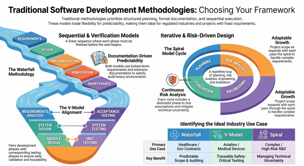 traditional software development methodologies: choose your framework. 