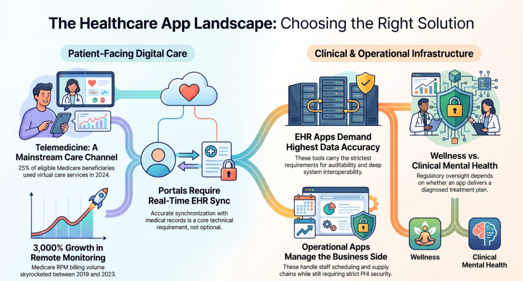 the healthcare landscape: patient-facing digital care and clinical and operational infrastructure.